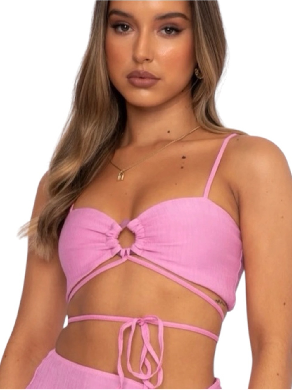 White Fox Boutique Pink Multi-Way O-Ring Crop Top S
